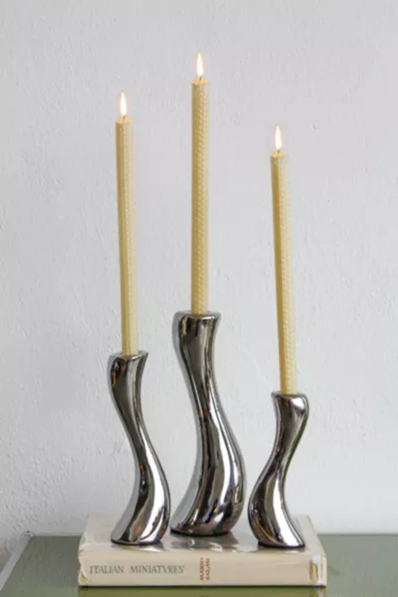 Dupe Wavy Chrome Candleholder Set