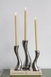 Dupe Wavy Chrome Candleholder Set