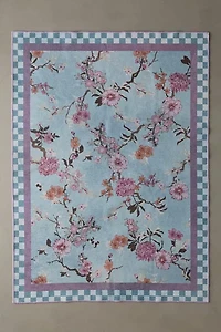 Checkered Border Floral Printed Rug
