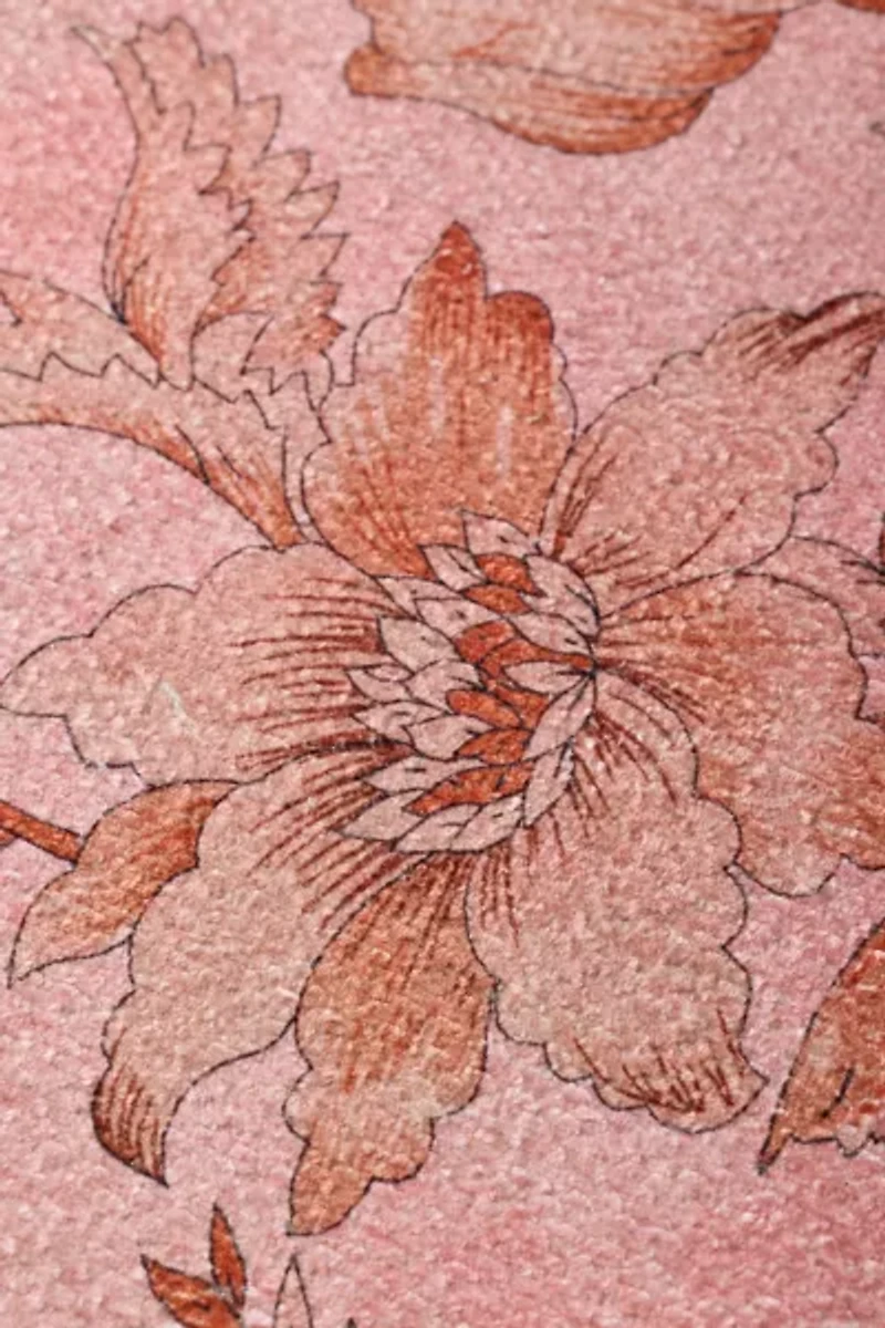 Checkered Border Floral Printed Rug