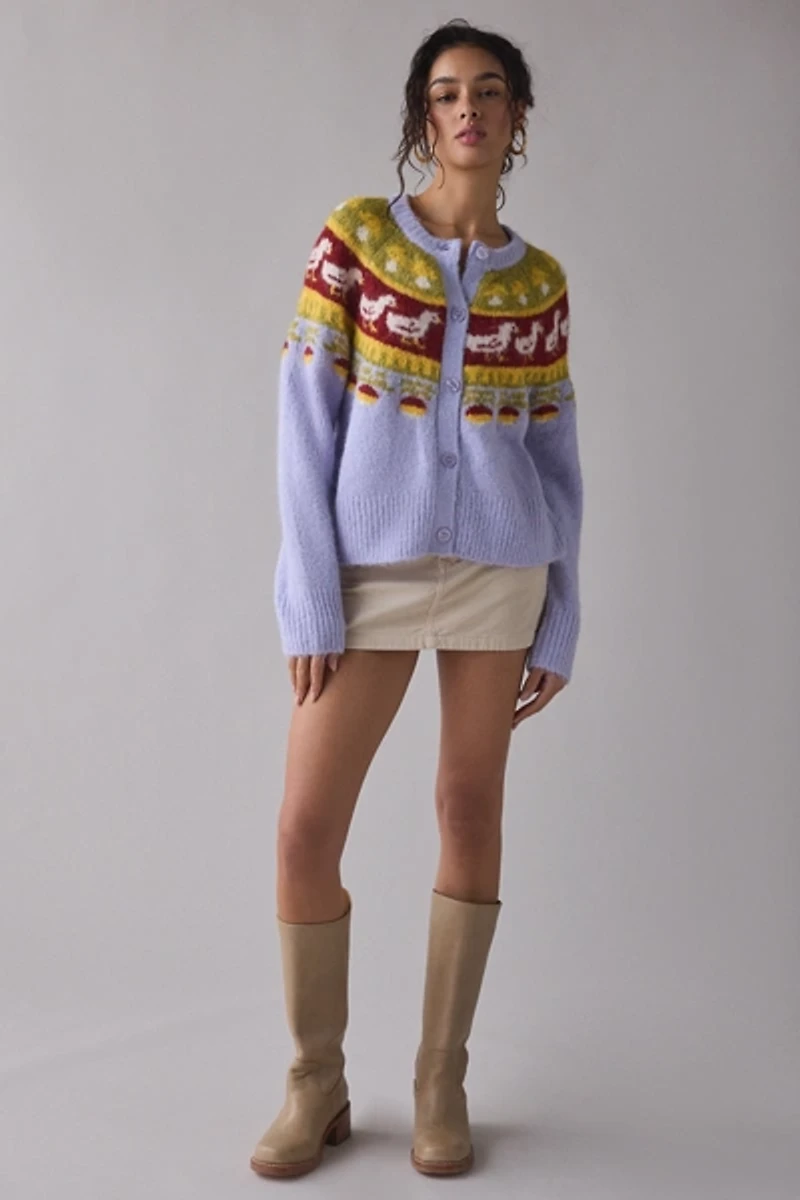 BDG Becca Goose Icon Fair Isle Brushed Knit Oversized Cardigan