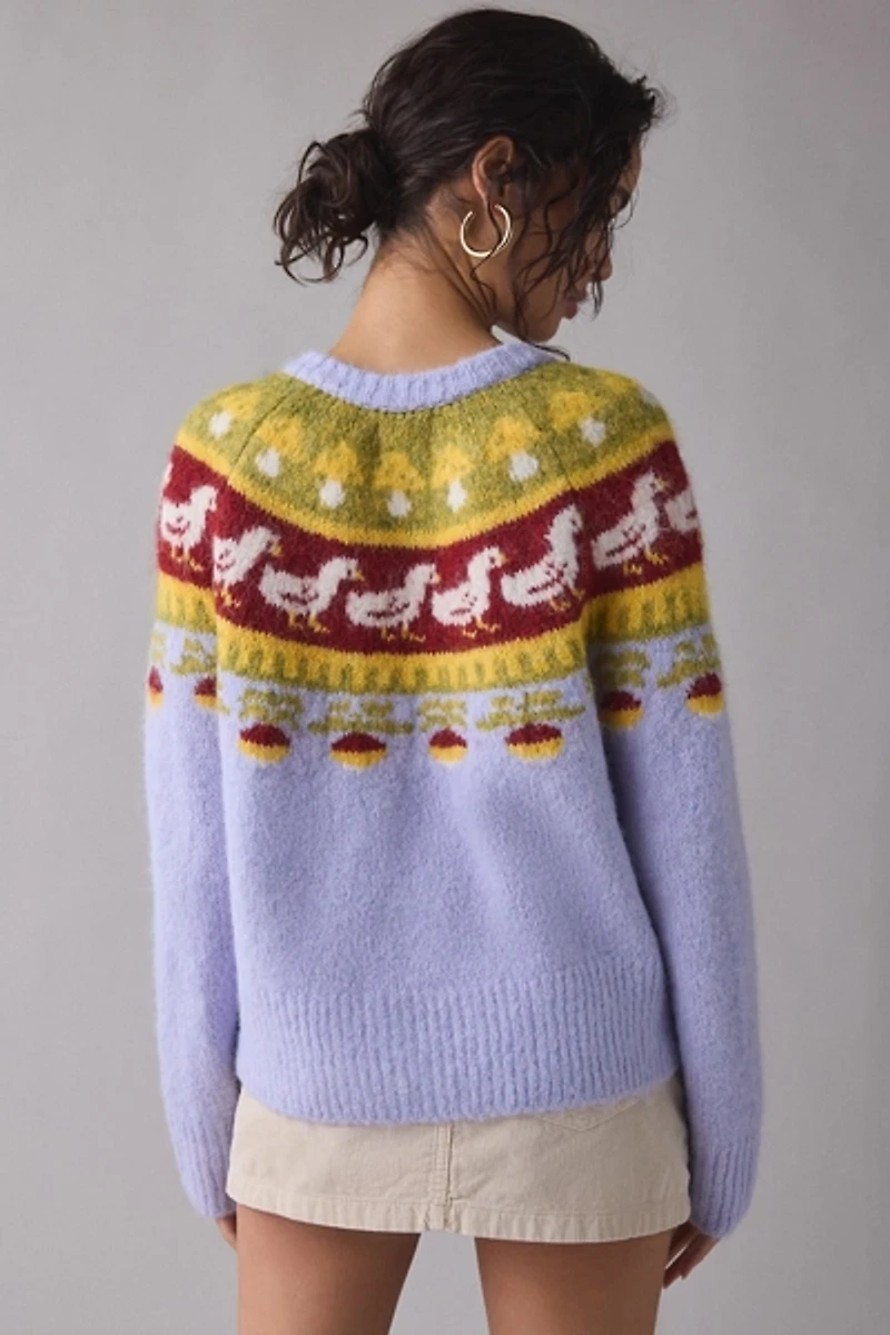 BDG Becca Goose Icon Fair Isle Brushed Knit Oversized Cardigan
