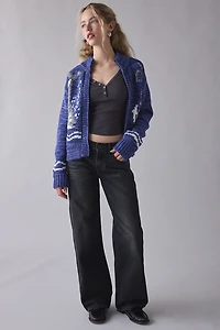 BDG Isla Sailboat Patterned Knit Zip-Up Sweater