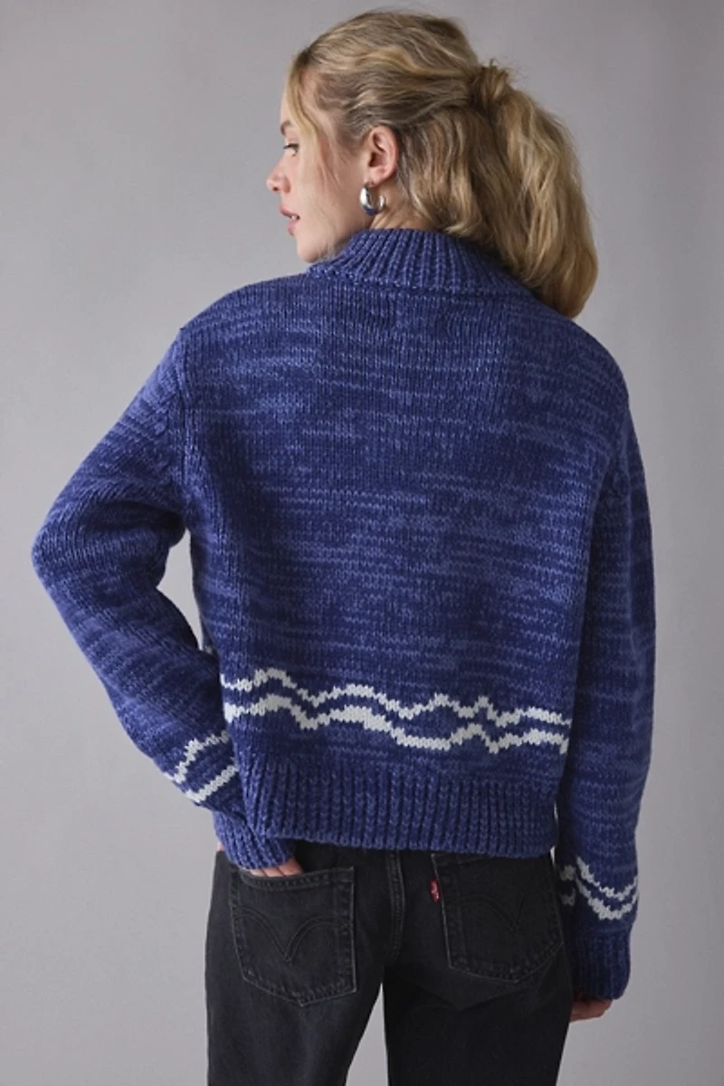 BDG Isla Sailboat Patterned Knit Zip-Up Sweater