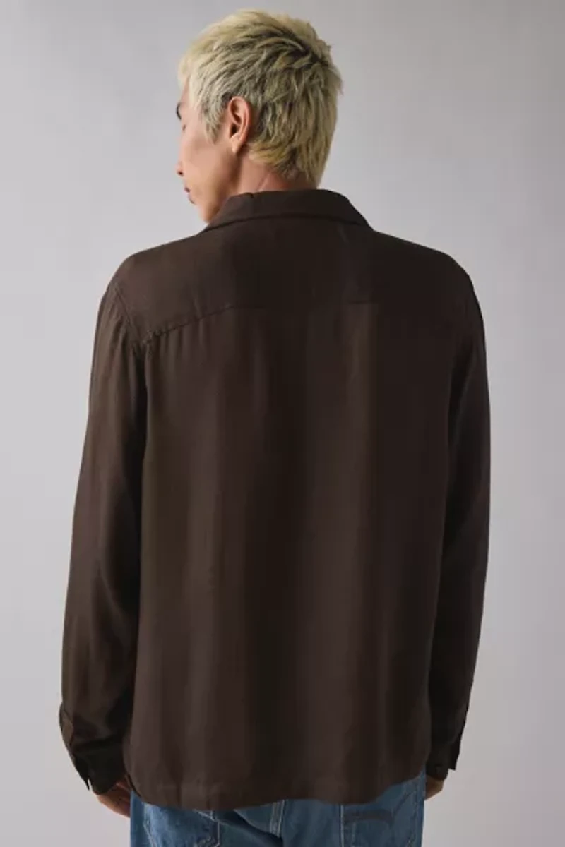 UO Herringbone Drapey Long Sleeve Shirt