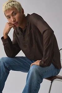 UO Herringbone Drapey Long Sleeve Shirt