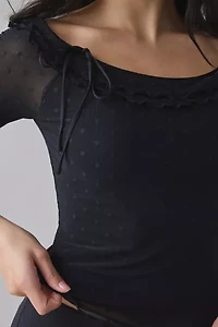 Kimchi Blue Rosalyn Polka Dot Mesh 3/4 Sleeve Boatneck Top