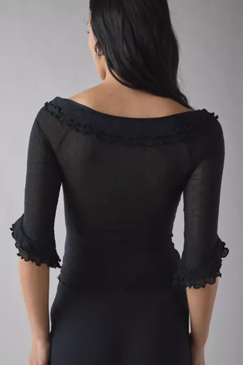 Kimchi Blue Rosalyn Polka Dot Mesh 3/4 Sleeve Boatneck Top