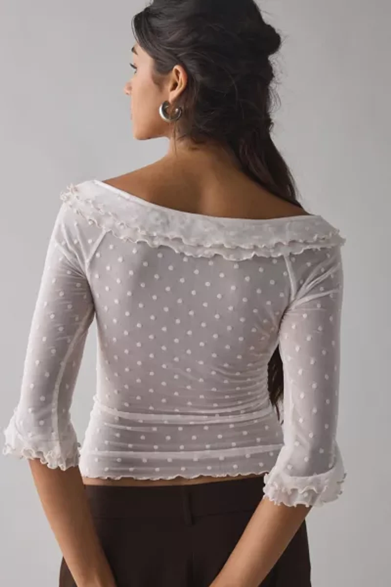 Kimchi Blue Rosalyn Polka Dot Mesh 3/4 Sleeve Boatneck Top