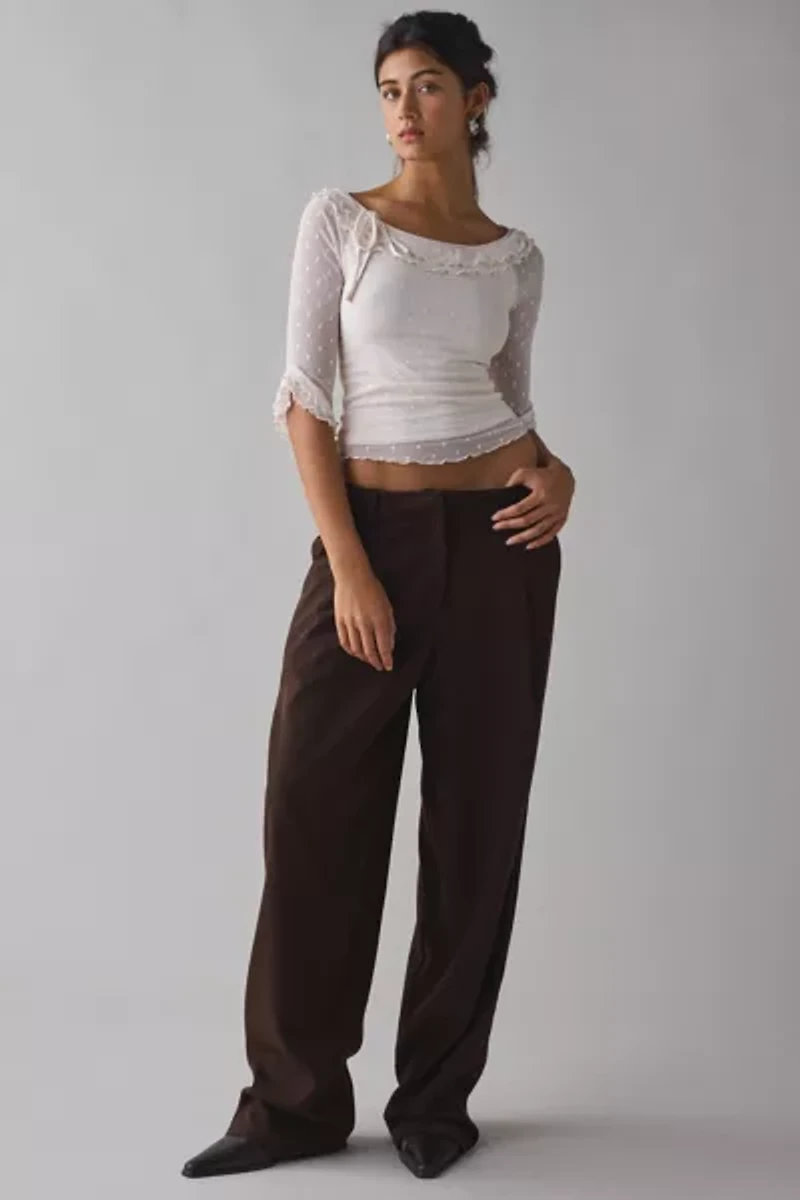 Kimchi Blue Rosalyn Polka Dot Mesh 3/4 Sleeve Boatneck Top