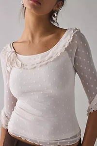 Kimchi Blue Rosalyn Polka Dot Mesh 3/4 Sleeve Boatneck Top