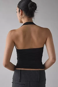 UO Erin Ruched Jersey Knit Cropped Halter Top