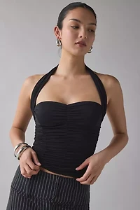 UO Erin Ruched Jersey Knit Cropped Halter Top