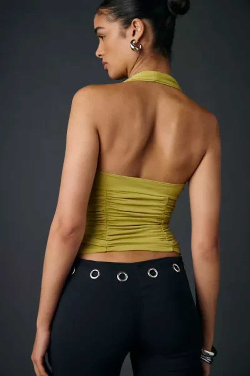 UO Erin Ruched Jersey Knit Cropped Halter Top