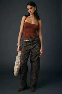 UO Erin Ruched Jersey Knit Cropped Halter Top