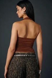 UO Erin Ruched Jersey Knit Cropped Halter Top