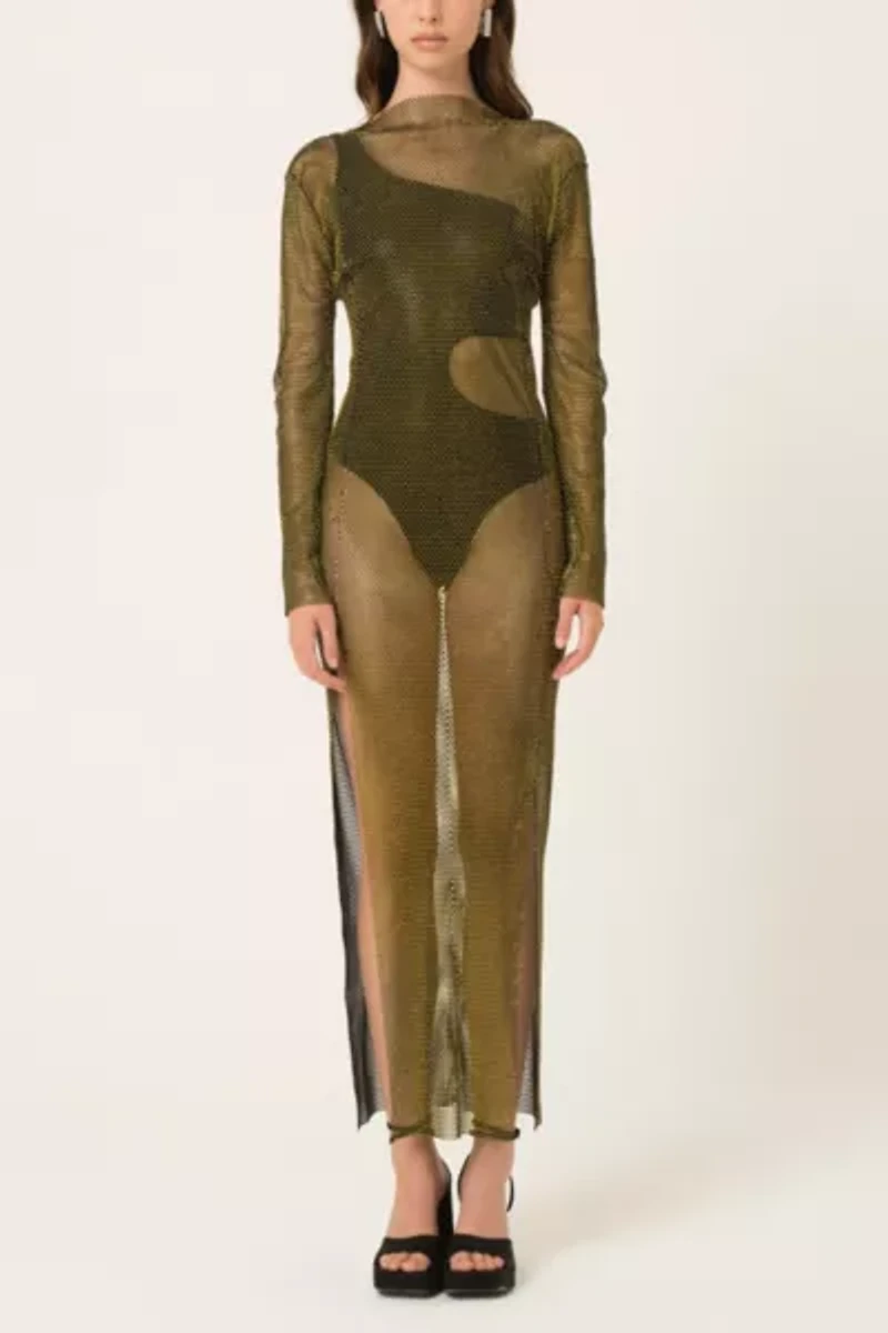 Amy Lynn Metallic Mesh Maxi Dress