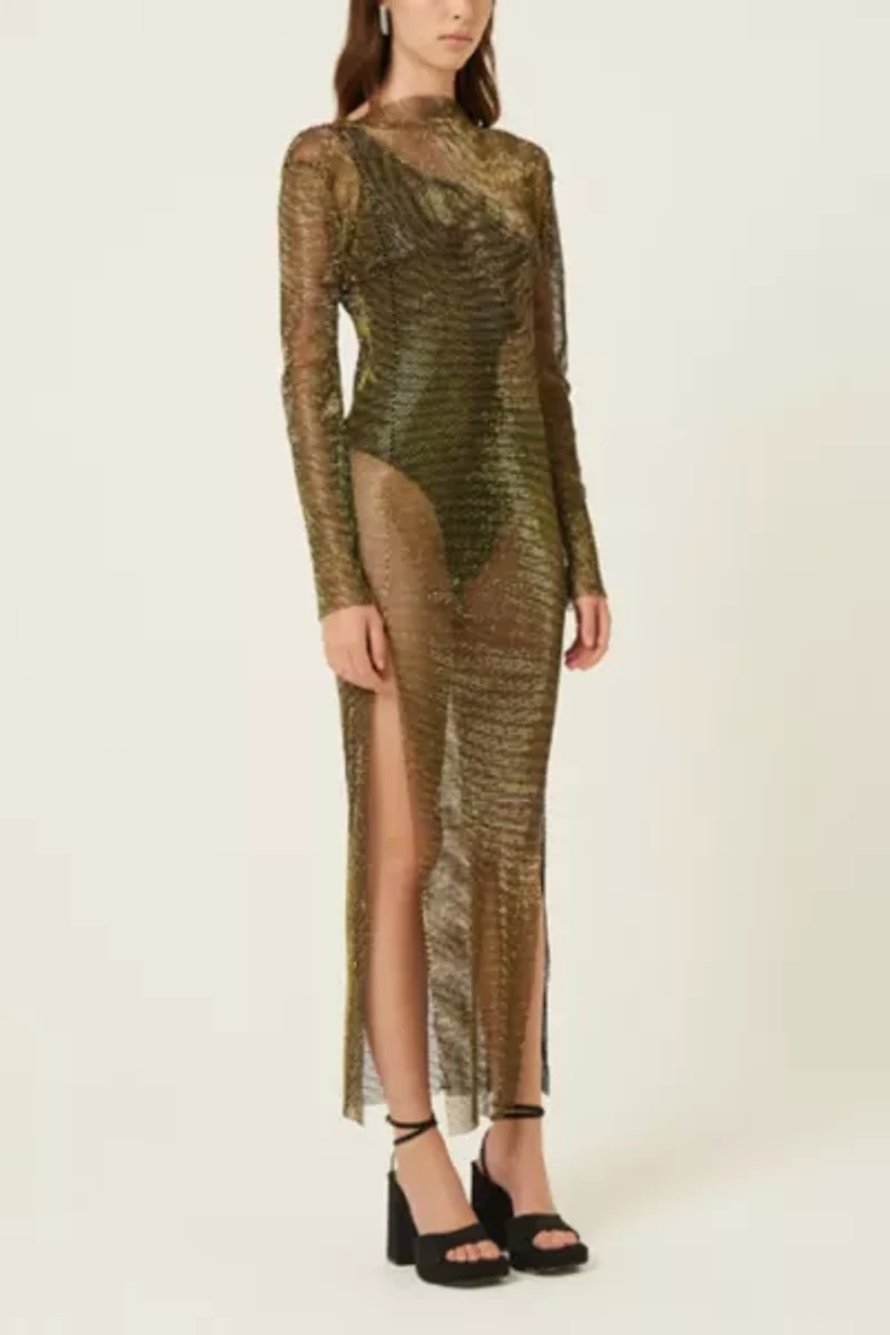 Amy Lynn Metallic Mesh Maxi Dress