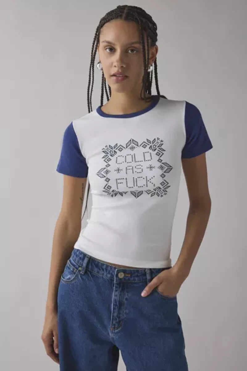 Cold AF Fairisle Graphic Raglan Baby Tee