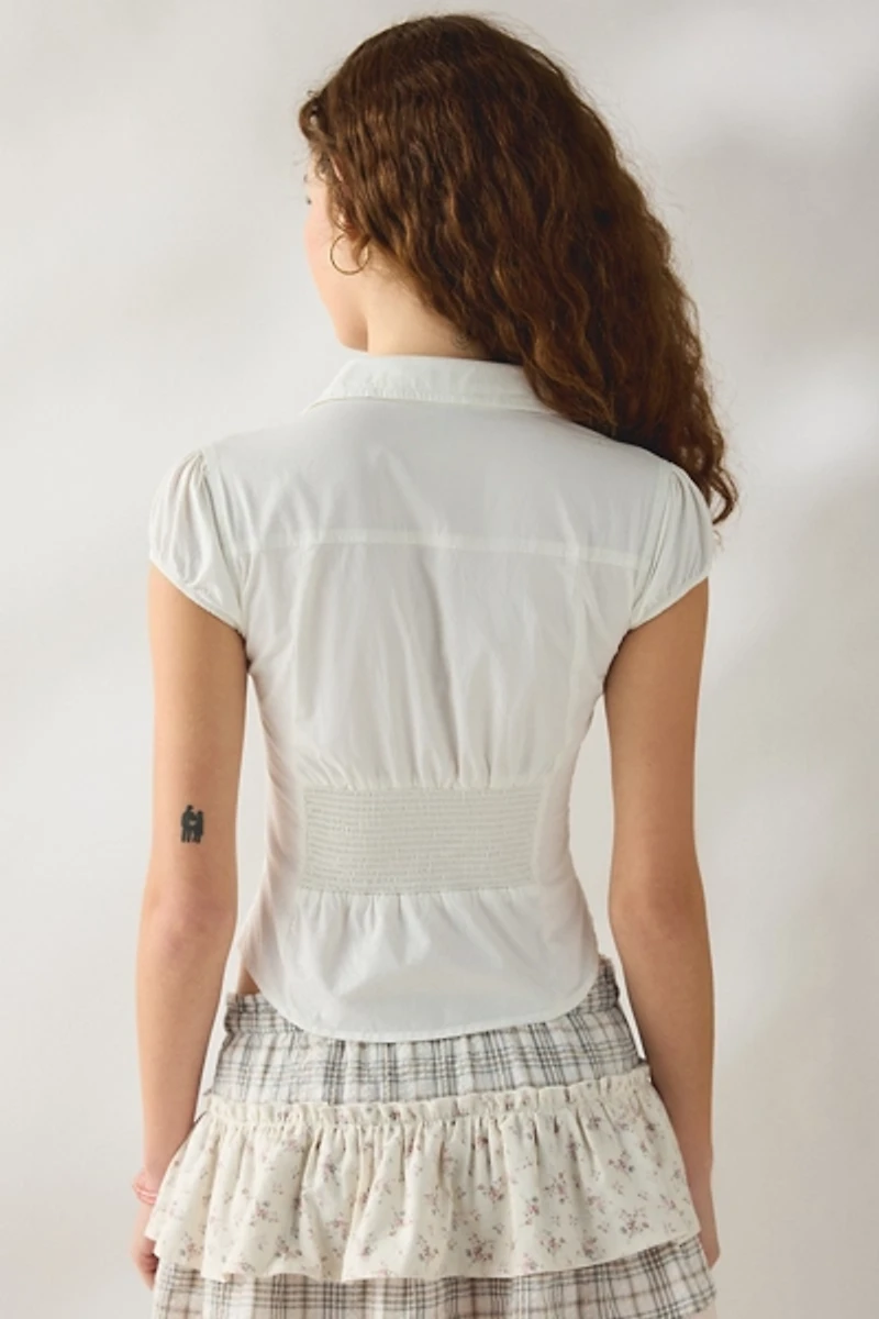 Kimchi Blue Luna Ruched Short Sleeve Button-Up Shirt