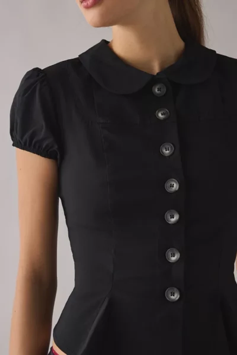 Kimchi Blue Lynn Puff Sleeve Button-Up Peplum Blouse