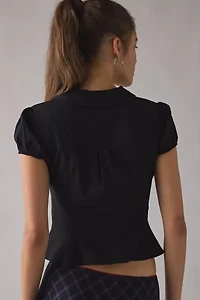 Kimchi Blue Lynn Puff Sleeve Button-Up Peplum Blouse