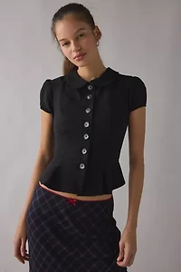 Kimchi Blue Lynn Puff Sleeve Button-Up Peplum Blouse