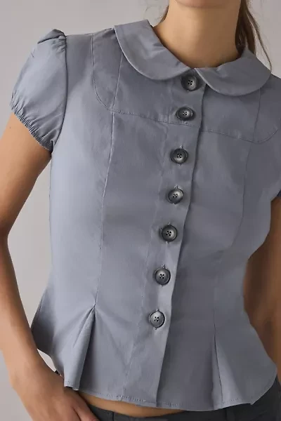 Kimchi Blue Lynn Puff Sleeve Button-Up Peplum Blouse