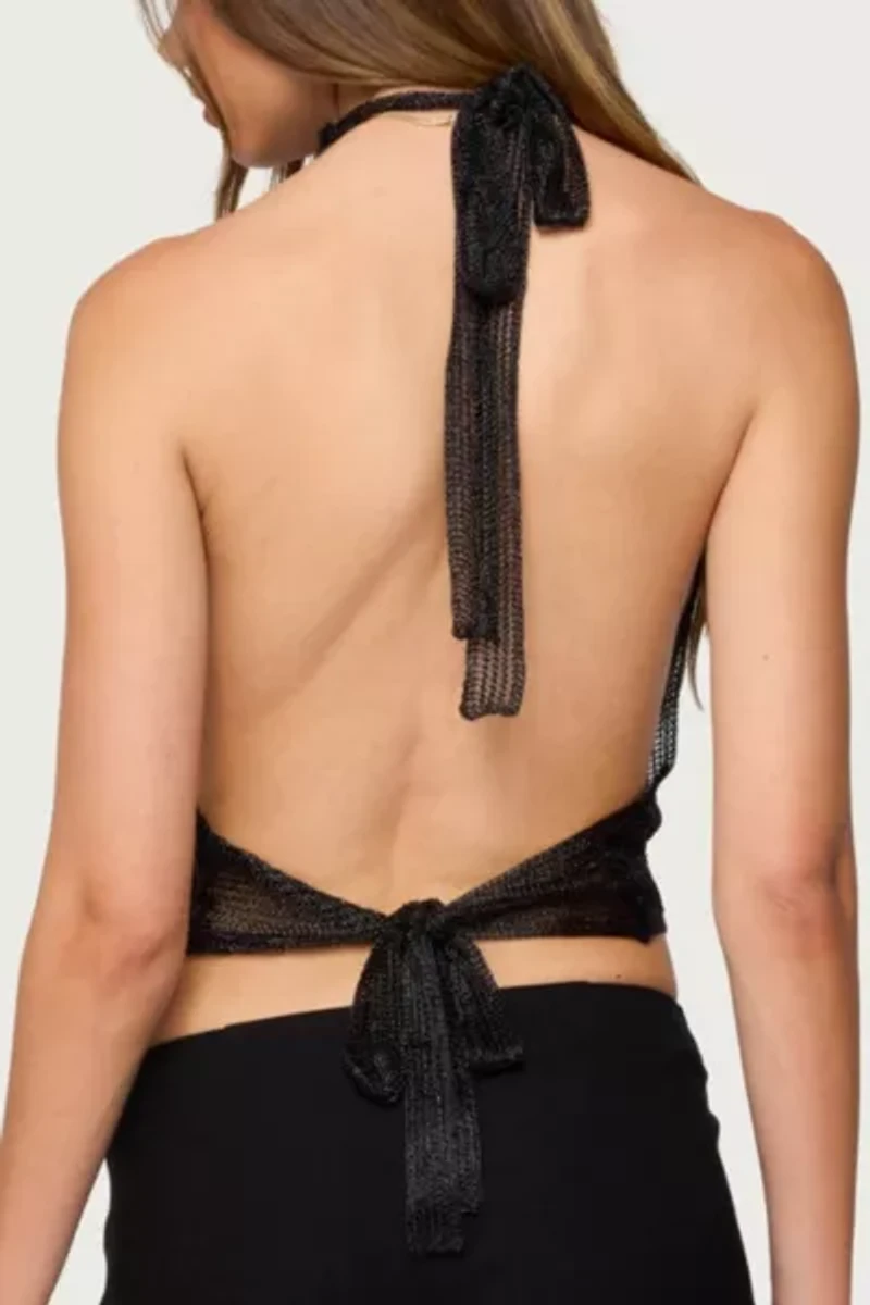 Edikted Shiny Knit Cowl Neck Backless Top