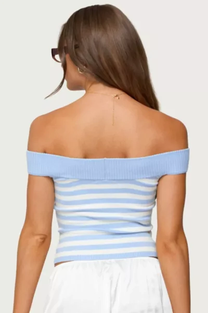 Edikted Deni Off Shoulder Striped Knit Top