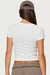 Edikted Semi Sheer Ribbed V Neck T Shirt