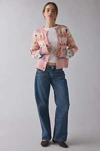 BDG Becca Floral Embroidered Brushed Knit Oversized Cardigan