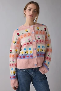 BDG Becca Floral Embroidered Brushed Knit Oversized Cardigan