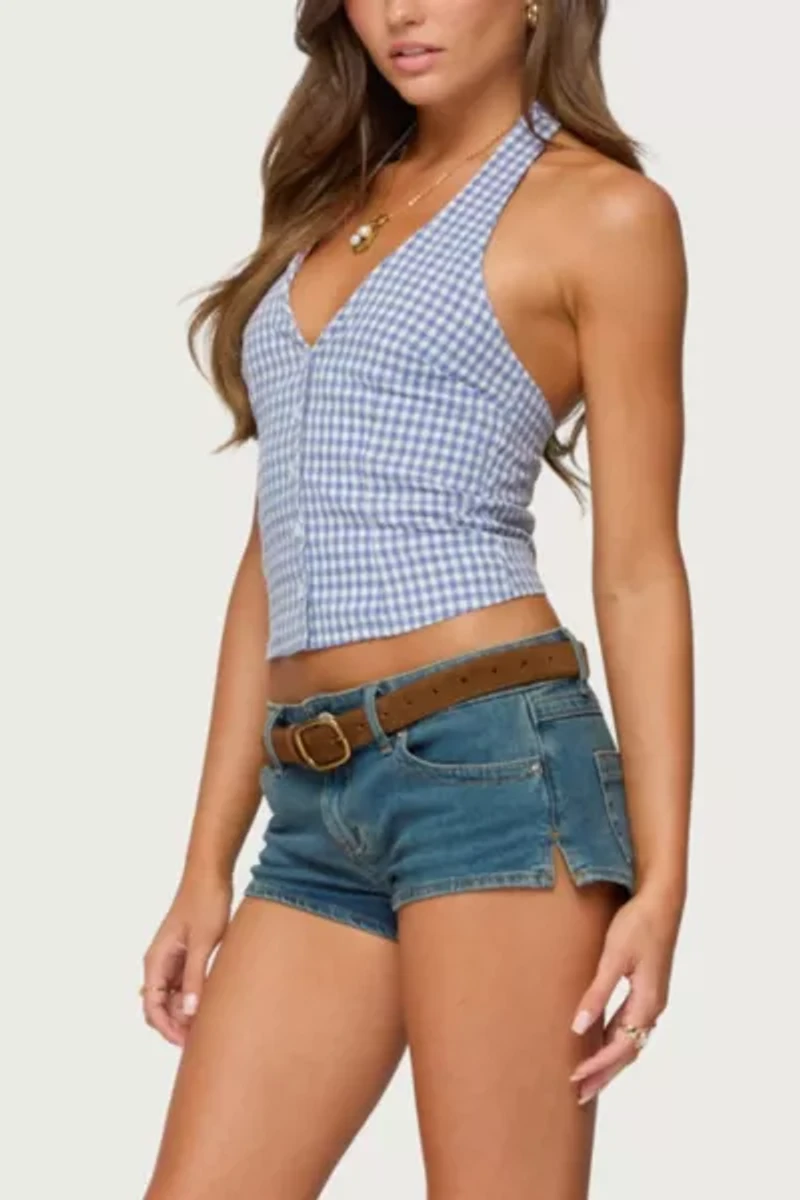 Edikted Evan Gingham Button Up Halter Top