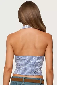 Edikted Evan Gingham Button Up Halter Top