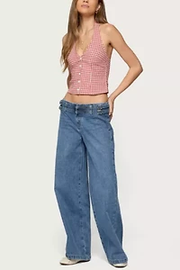 Edikted Evan Gingham Button Up Halter Top