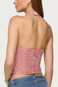 Edikted Evan Gingham Button Up Halter Top