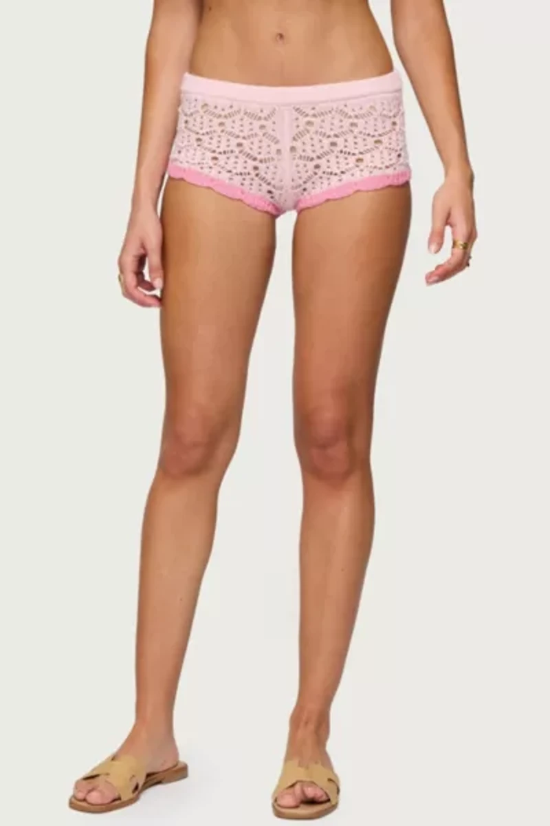 Edikted Elisa Open Knit Shorts