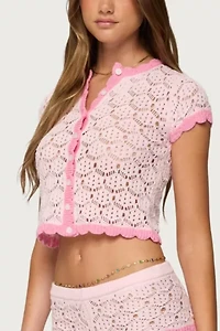 Edikted Elisa Open Knit Button Up Top
