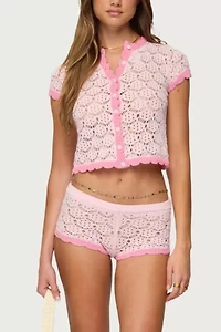 Edikted Elisa Open Knit Button Up Top