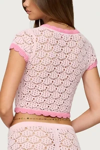 Edikted Elisa Open Knit Button Up Top