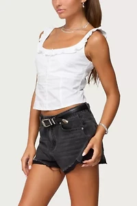 Edikted Fern Mid Rise Denim Shorts