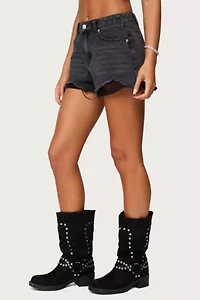 Edikted Fern Mid Rise Denim Shorts