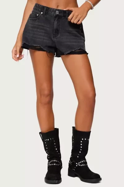 Edikted Fern Mid Rise Denim Shorts