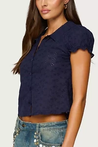 Edikted Lanie Eyelet Tailored Button Up Shirt
