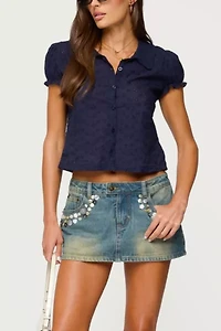 Edikted Lanie Eyelet Tailored Button Up Shirt