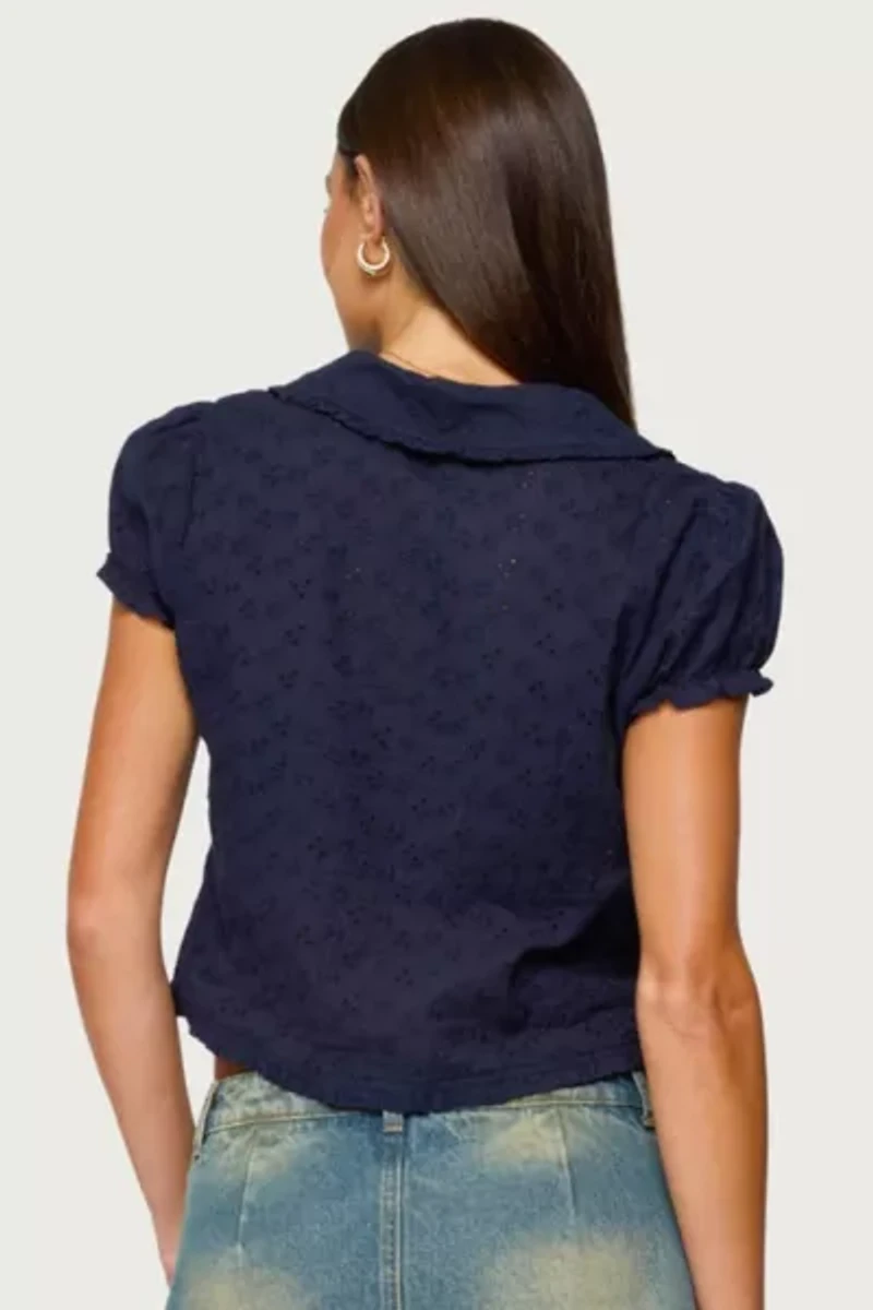 Edikted Lanie Eyelet Tailored Button Up Shirt