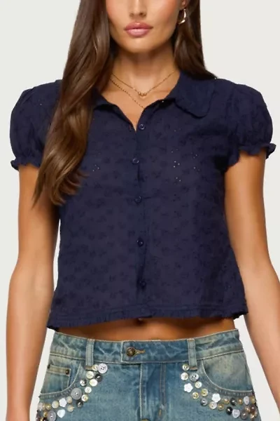 Edikted Lanie Eyelet Tailored Button Up Shirt