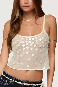 Edikted Onya Iridescent Sheer Knit Top