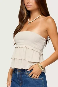 Edikted Linen Look Strapless Peplum Top